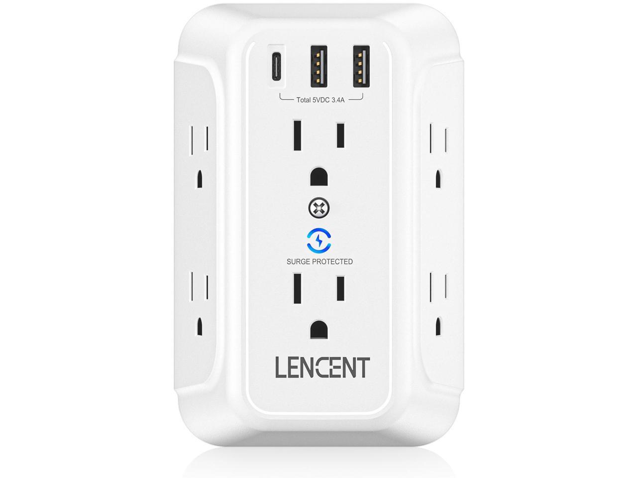 USB Wall Charger, 6 Outlet Extender, PD Type-c & 2 USB A Ports,1728J Power Strip Multi Plug,3-Sided Surge Protector Widely Spaced Adapter Expander,Mountable Wall tap for Home Travel Office,ET