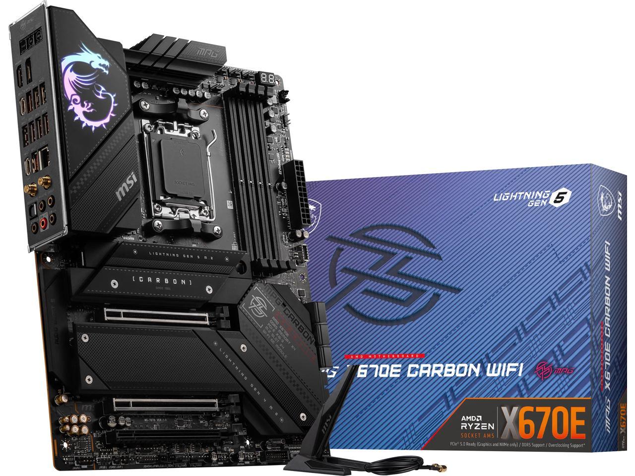 MSI MPG X670E CARBON WIFI DDR5 AM5 AMD Ryzen™ 7000 Series SATA 6Gb/s ATX Motherboards, Wi-Fi 6E, 2.5G Network Solution