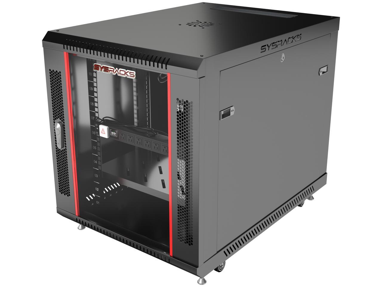 12U Server Rack Network Cabinet 35-inch Depth Standing Enclosed Locking Networking Enclosure on Wheels – POWERSTRIP – CASTERS – SHELF – DUST-PROOF CABLE ENTRIES – LOCKABLE