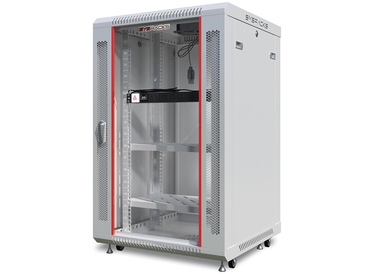 Server Rack – 18U – Wall Mount Rack – Locking Cabinet for Network – Electronics – Security – Audio – Video – AV Equipment – Data Rack – Legs / Power Strip / Shelf / Fan – 24-Inch Deep – LIGHT